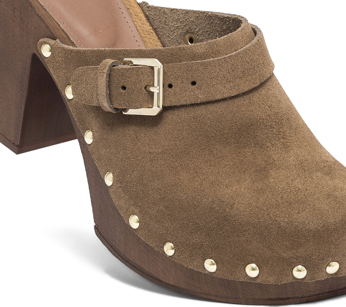 Sabot TEXTO taupe en cuir velours