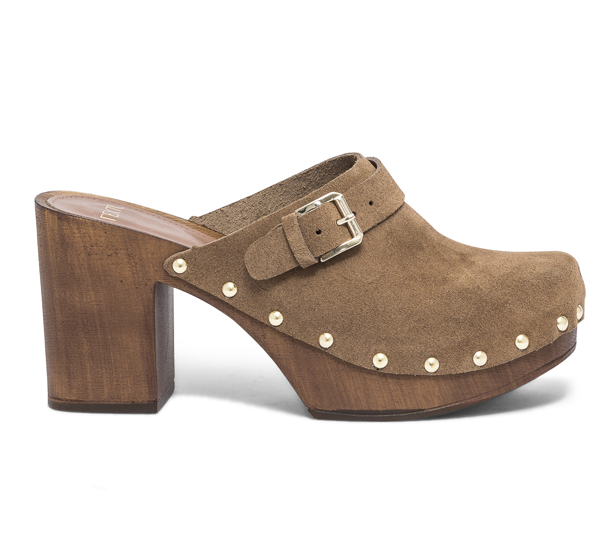 Sabot TEXTO taupe en cuir velours