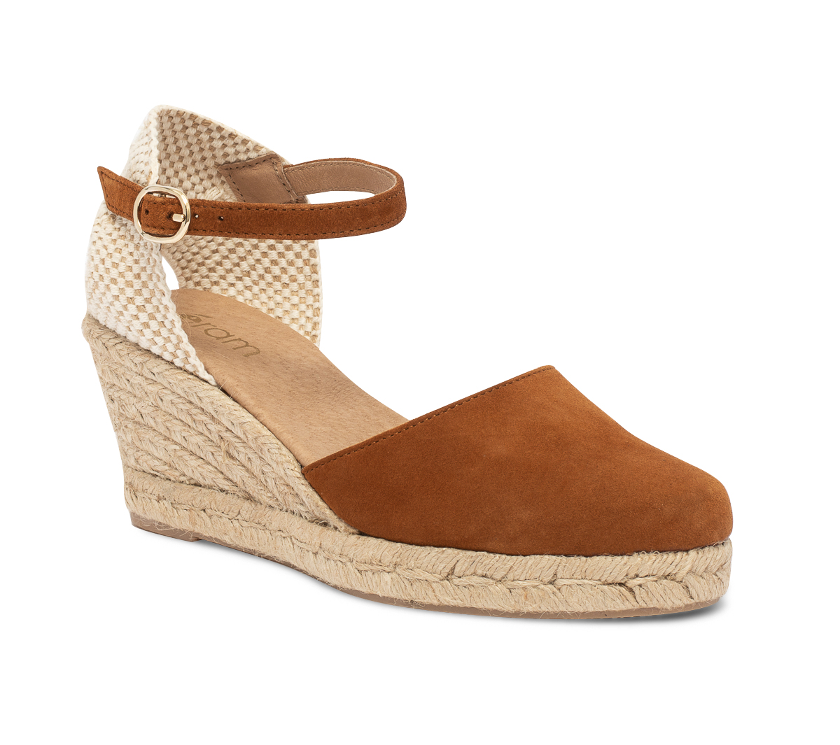 Espadrille compensée camel en cuir velours