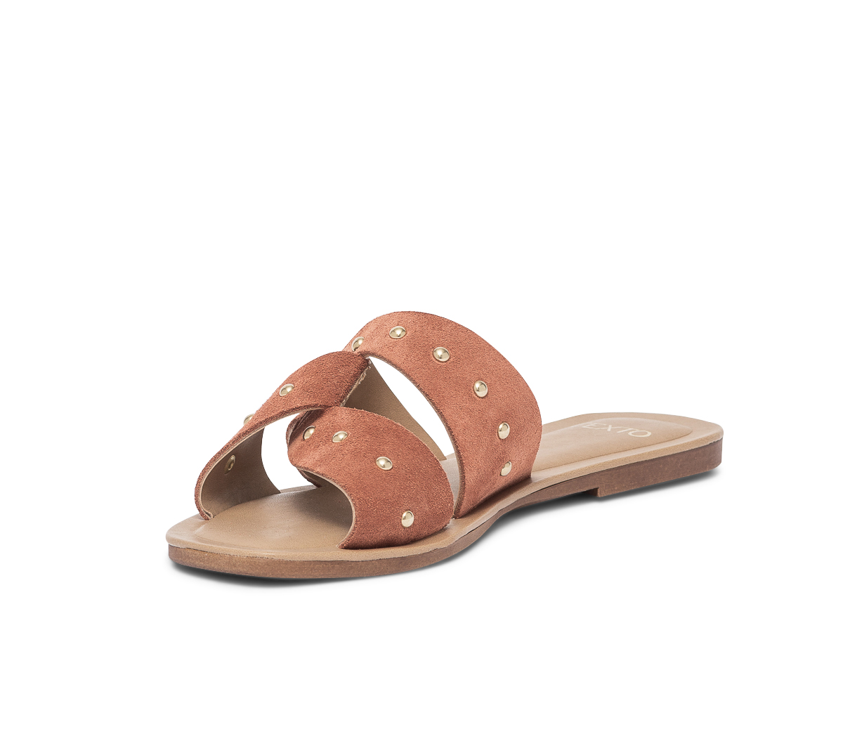 Mule TEXTO rouille en cuir velours clouté