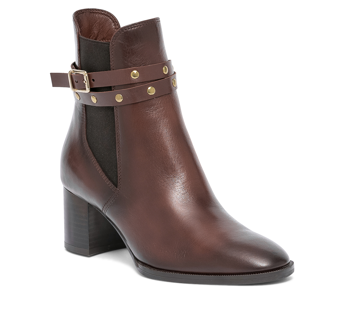 Chelsea boots cognac en cuir éco-conçu à brides cloutées