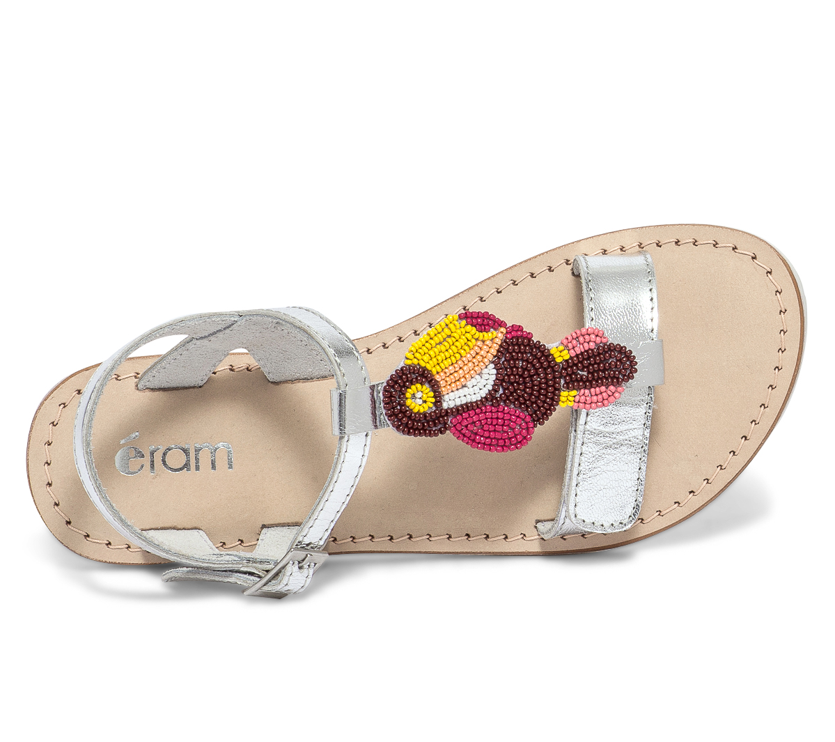 Sandale argent en cuir avec toucan perles