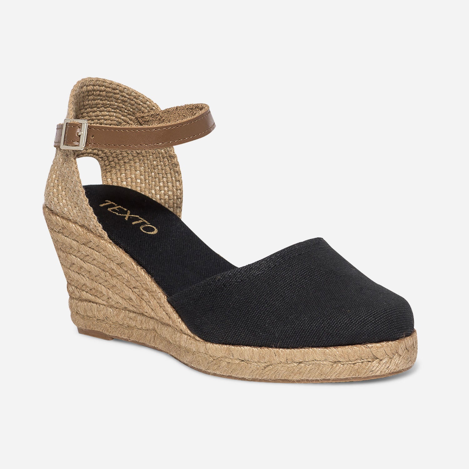 Espadrille compensée noire en toile