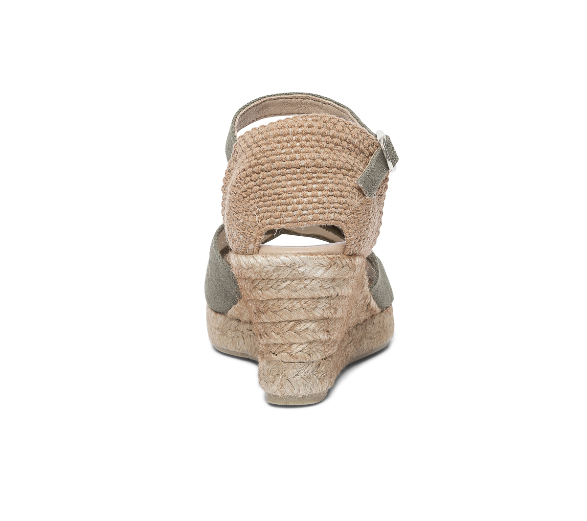Sandale compensée kaki en toile de coton et chanvre