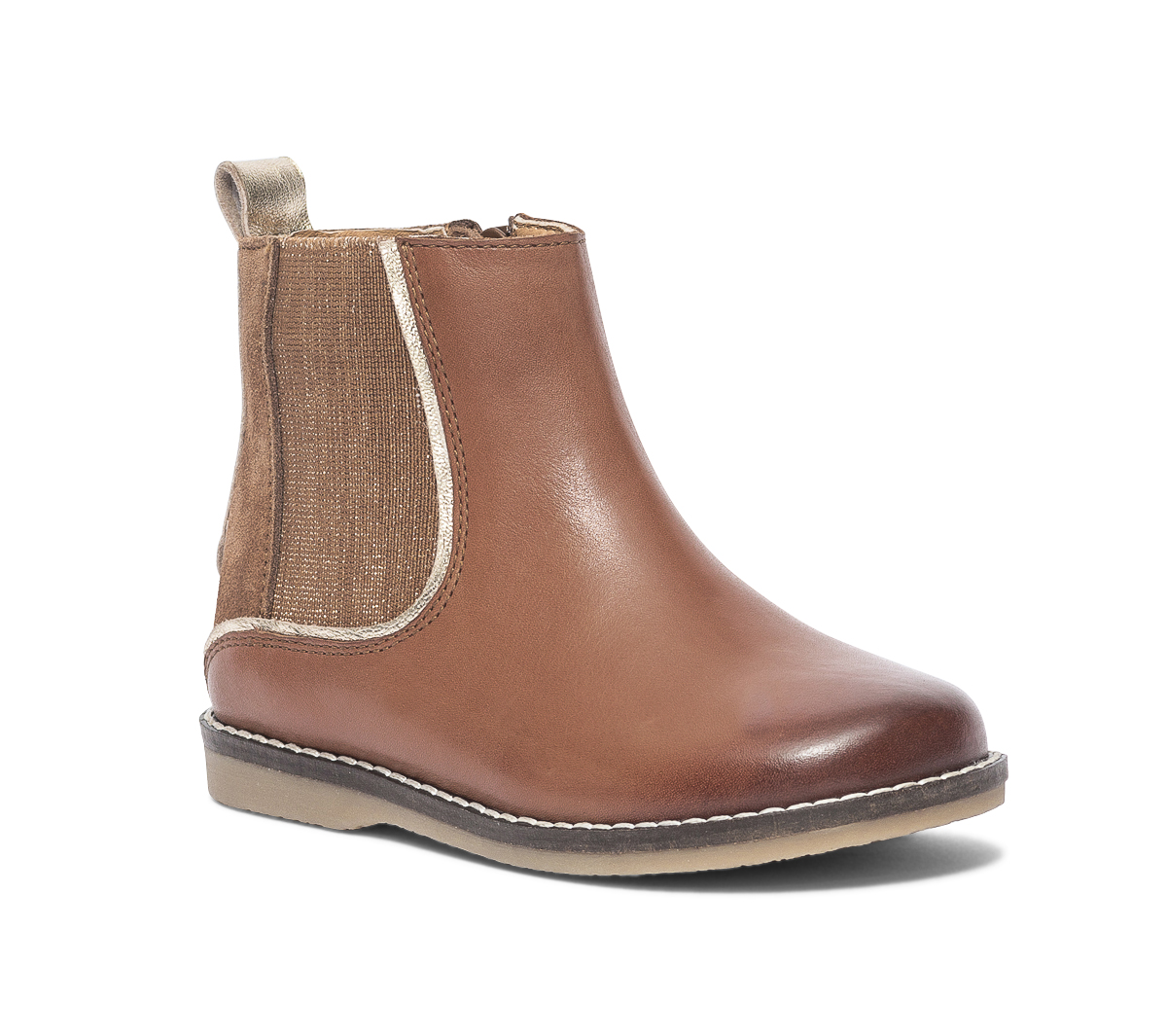 Chelsea boots camel et or en cuir