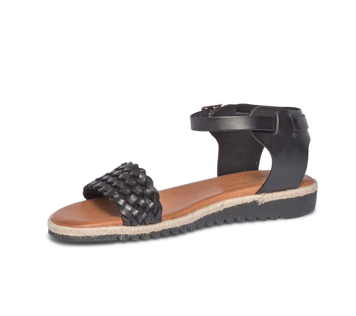 Sandale noire en cuir à bride tressée