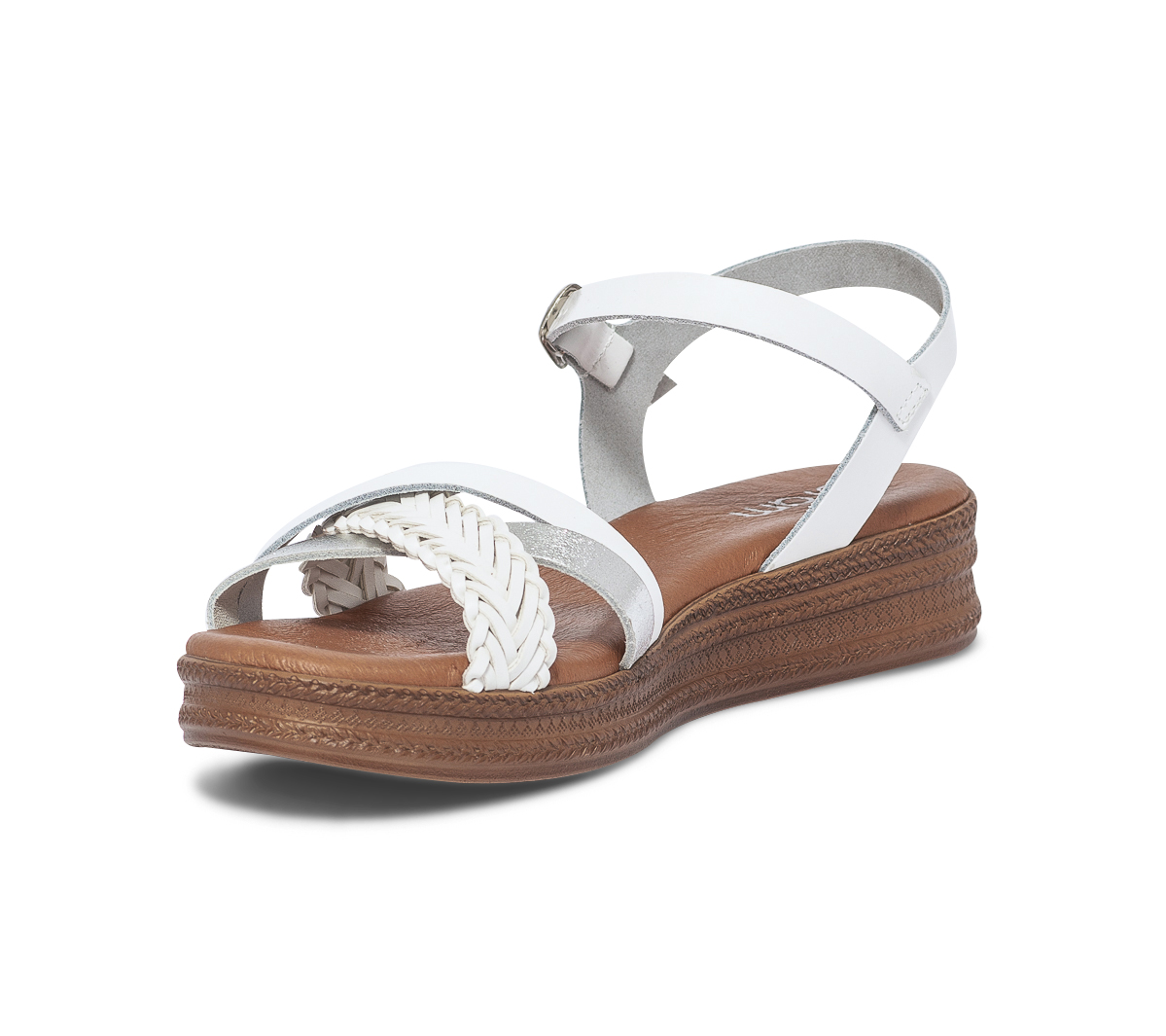 Sandale blanche et argent en cuir