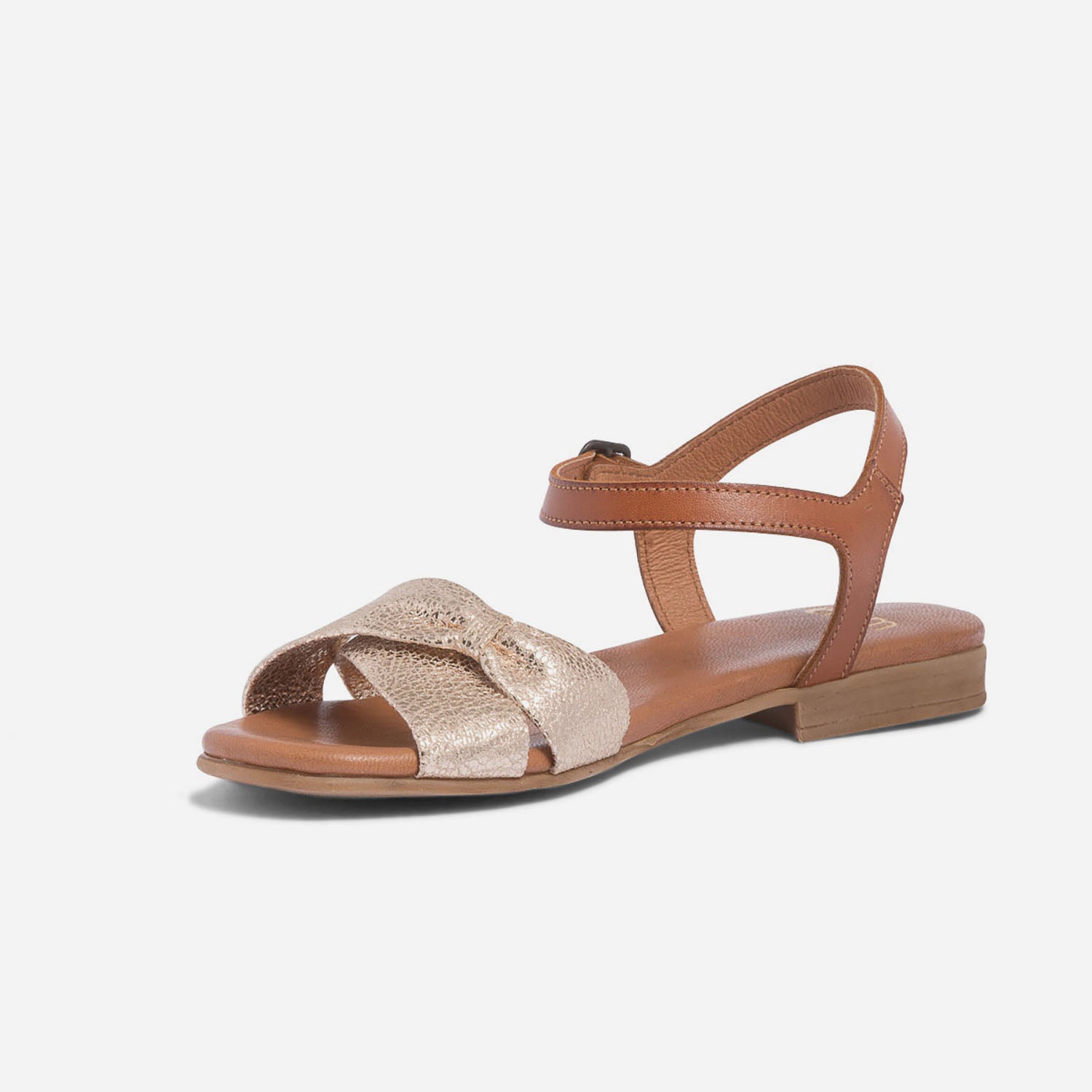 Sandale cognac et or à brides croisées