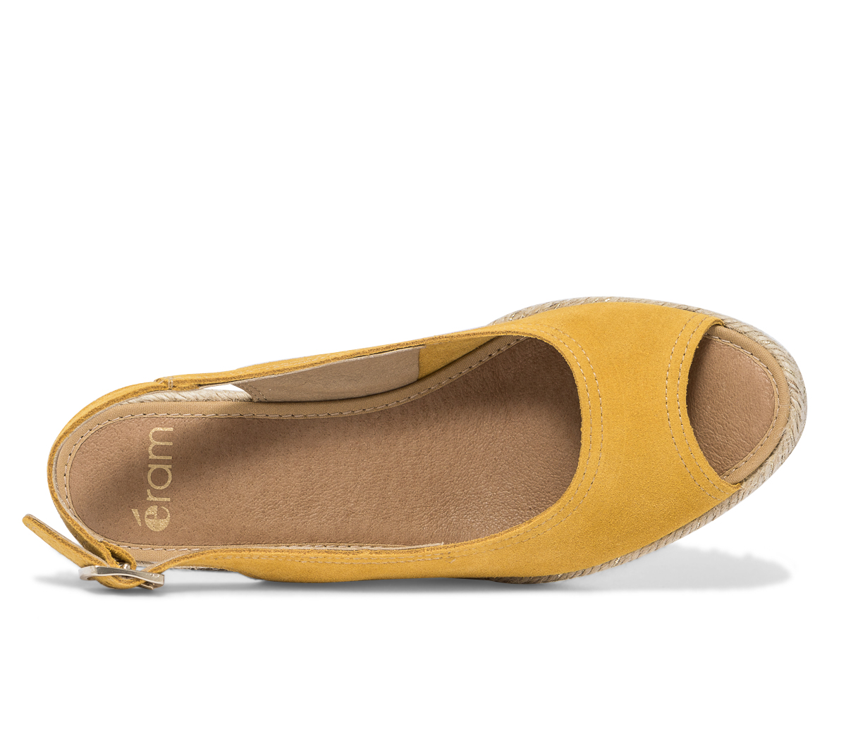 Sandale compensée jaune en cuir velours