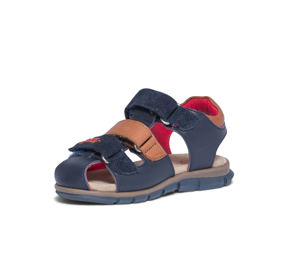 Sandale bleu marine et camel en cuir