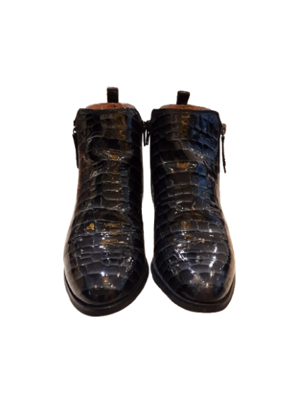 Bottines vernis noir a motif croco a talons de seconde main