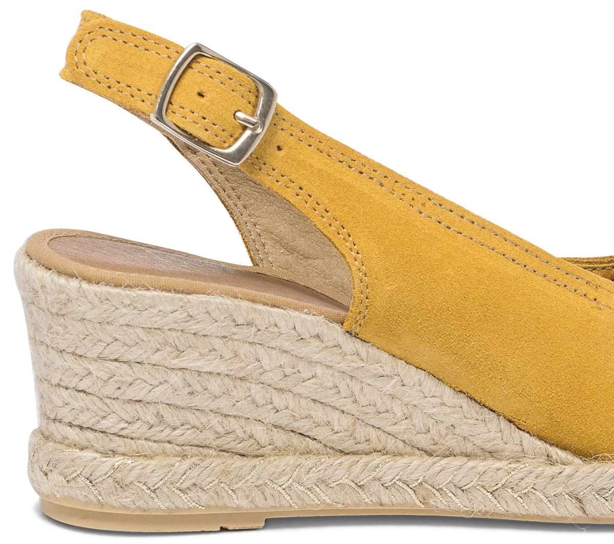 Sandale compensée jaune en cuir velours