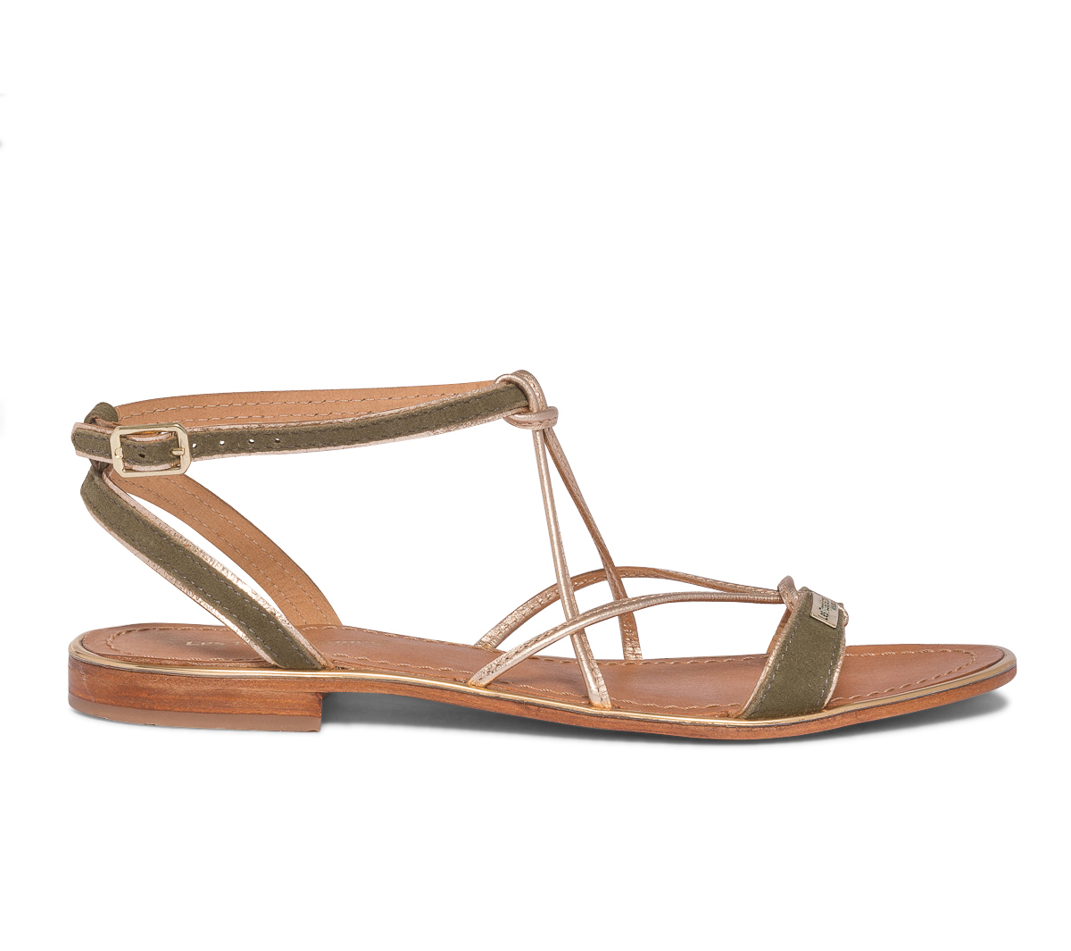 Sandale LES TROPEZIENNES kaki et or en cuir