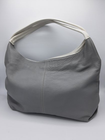 Sac cuir gris clair et blanc de seconde main