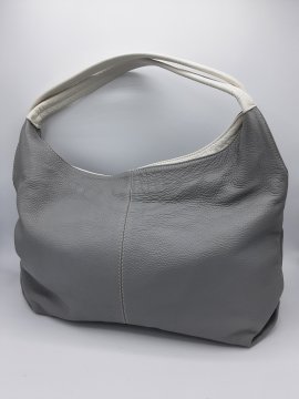 Sac cuir gris clair et blanc de seconde main