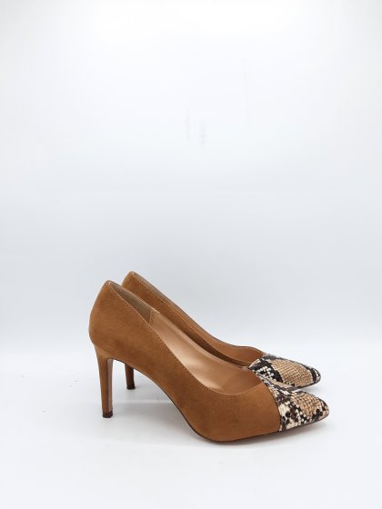 paire d'escarpins cognac et python de seconde main