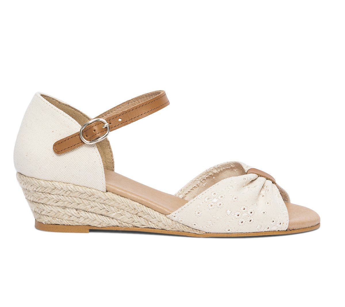 Sandale beige en toile coton bio brodée