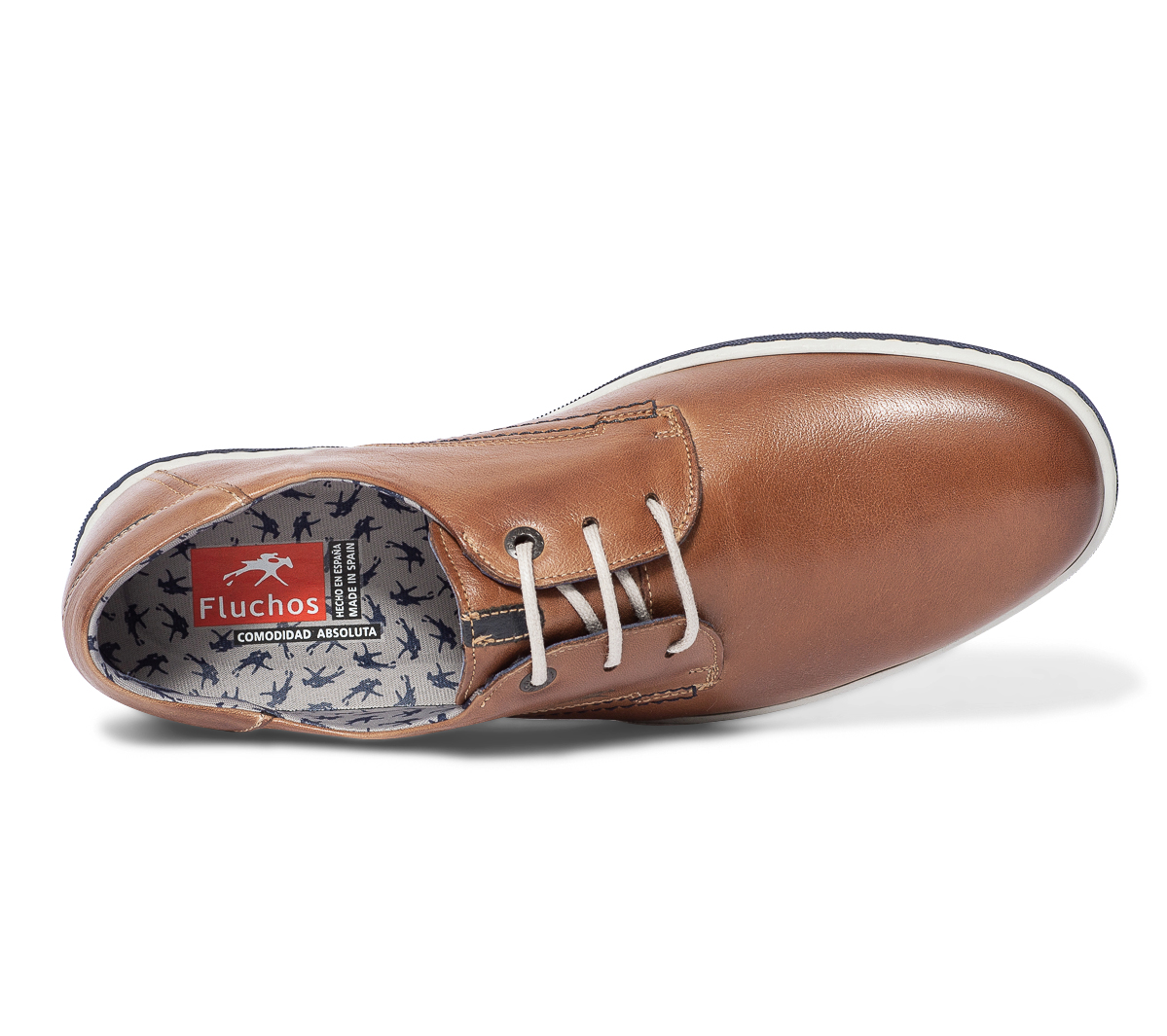 Derby confort FLUCHOS cognac en cuir velours