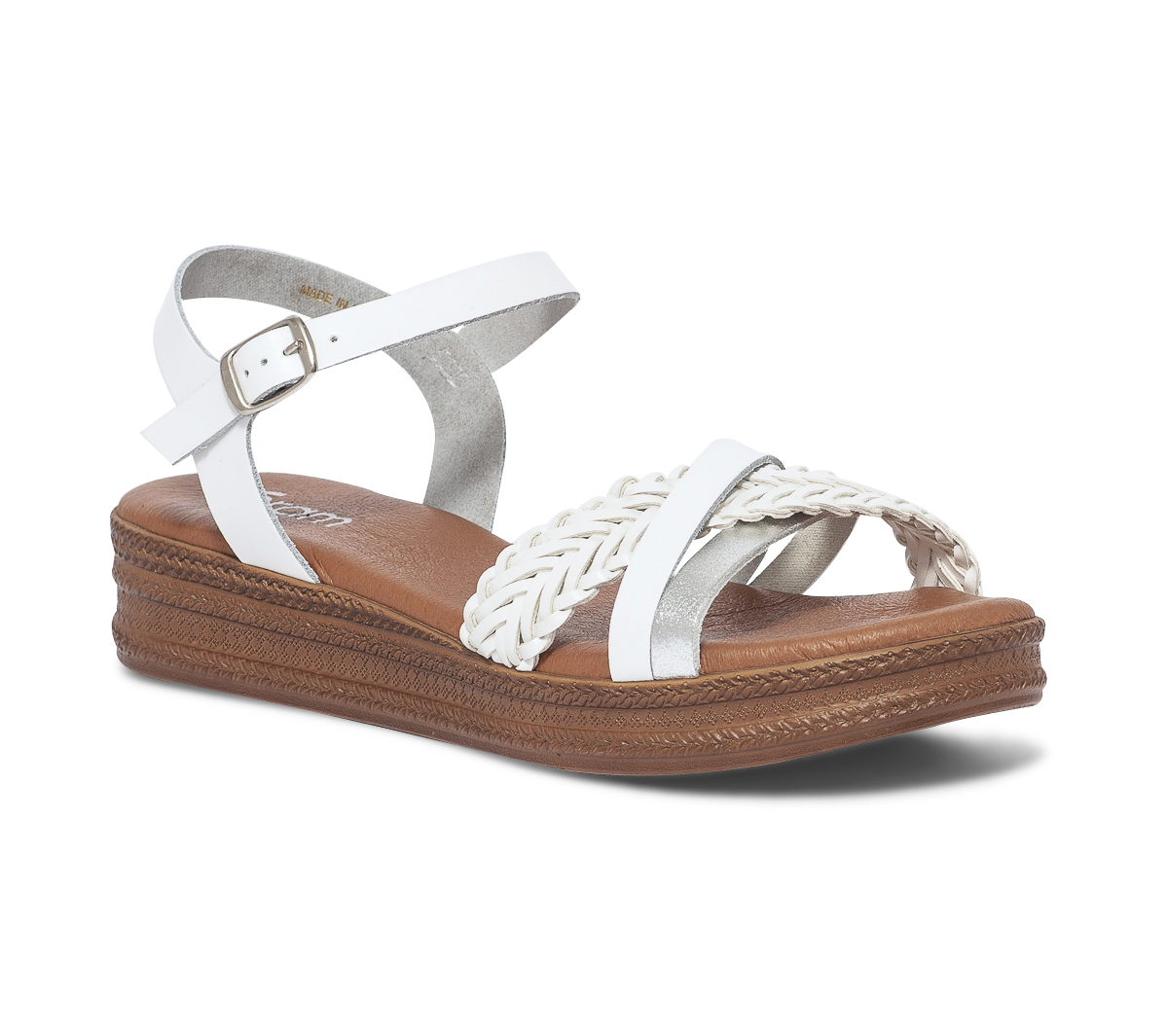 Sandale blanche et argent en cuir