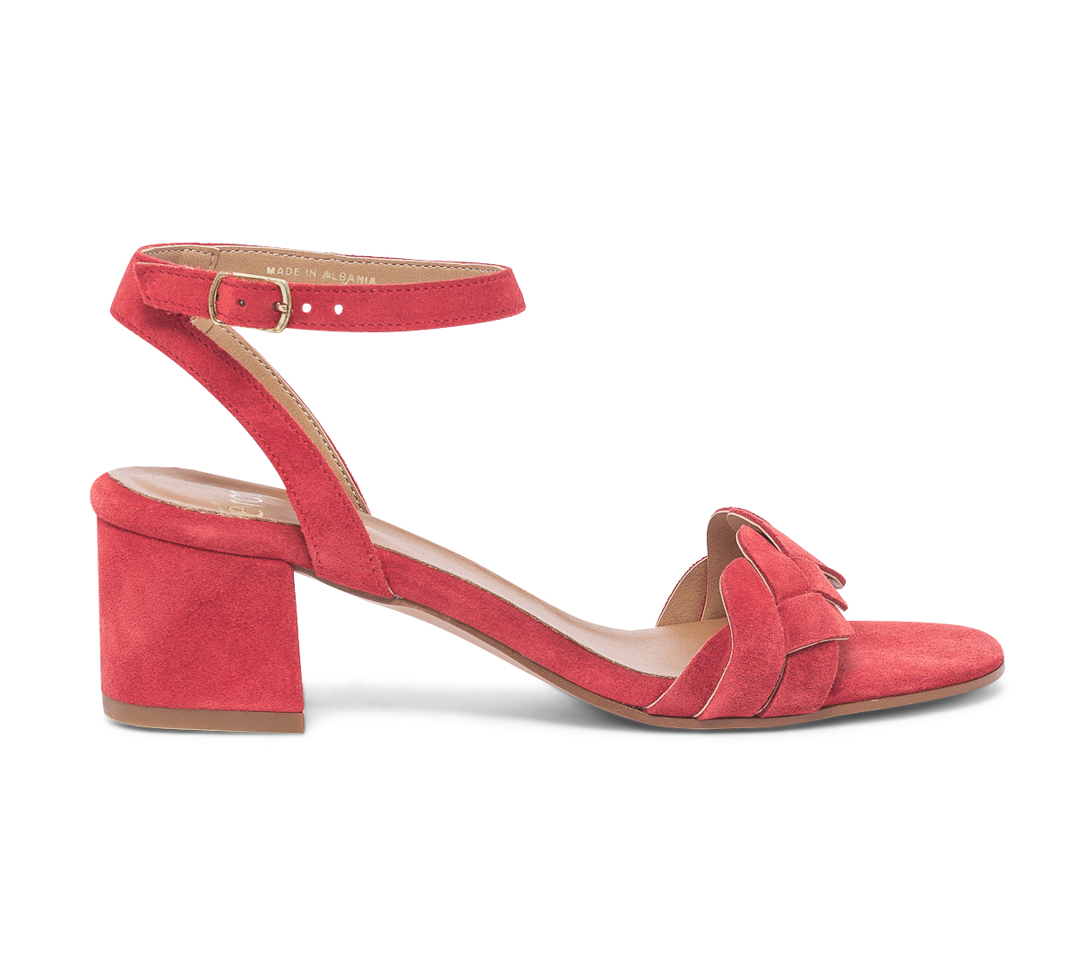 Sandale rouge en cuir velours