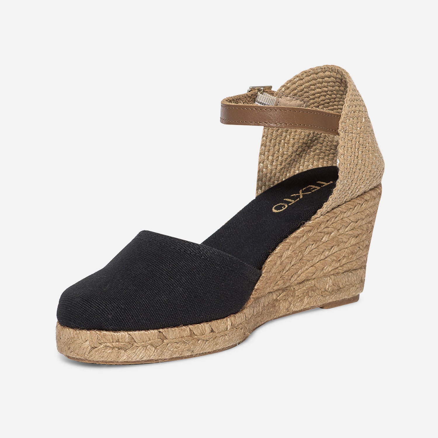 Espadrille compensée noire en toile