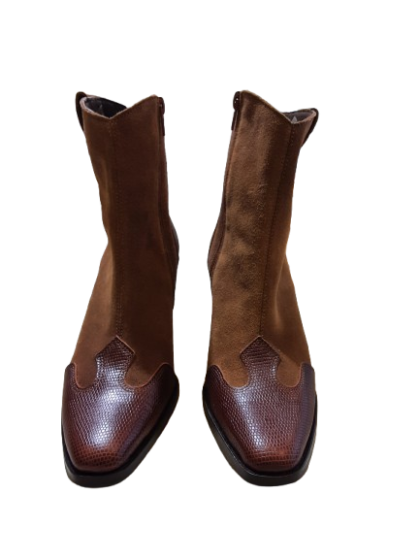 bottine en cuir bi matière camel TEXTO de seconde main