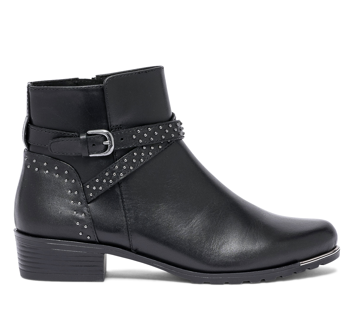 Boots CAPRICE noir en cuir à brides cloutées