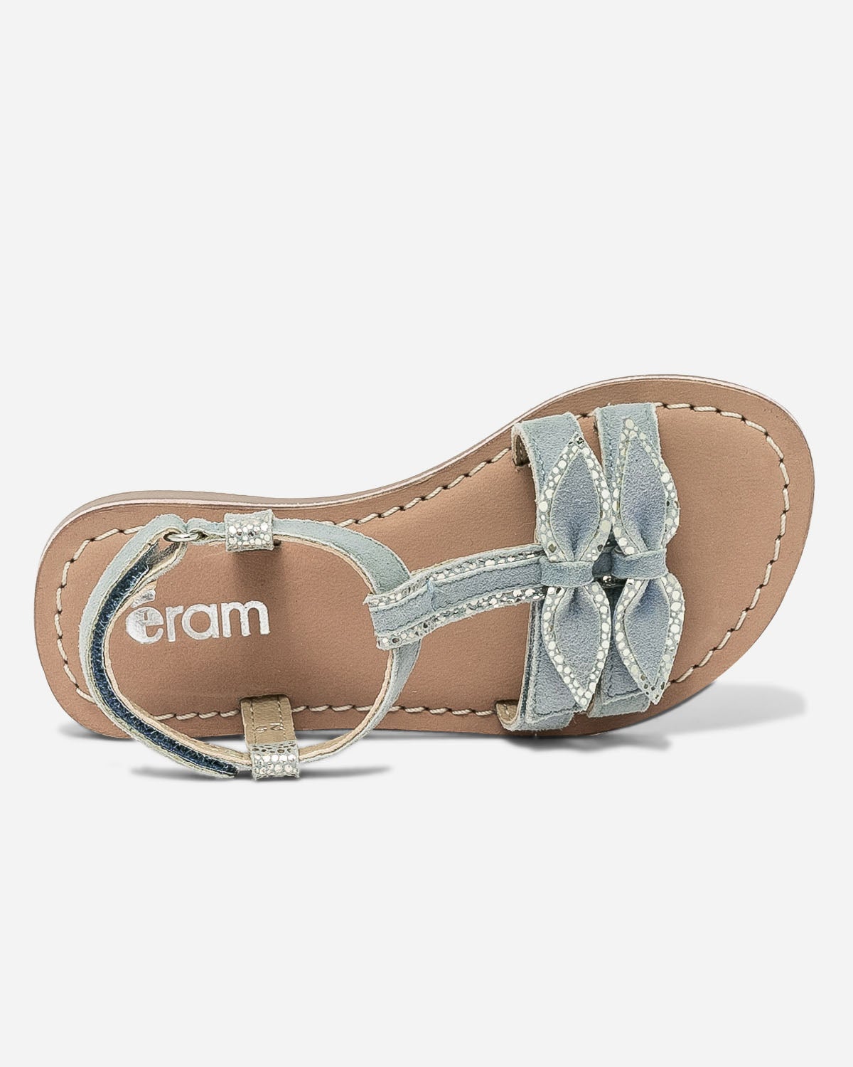 Sandale bleu et argent en cuir velours avec nœuds