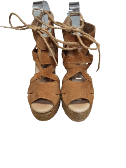 Sandales compensées cuir velours camel - CHACAL - T37 de seconde main