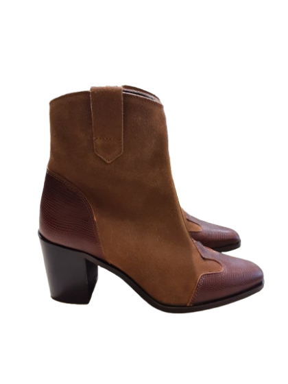 bottine en cuir bi matière camel TEXTO de seconde main