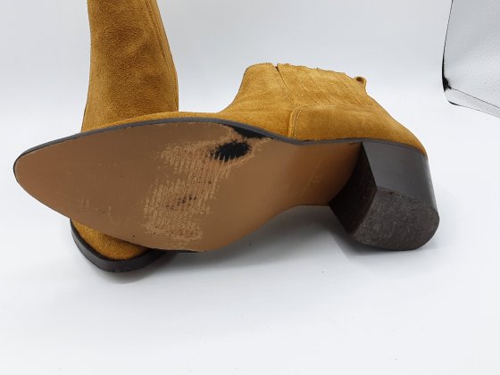 Bottines Brodequin 38 cuir velours jaune moutarde de seconde main