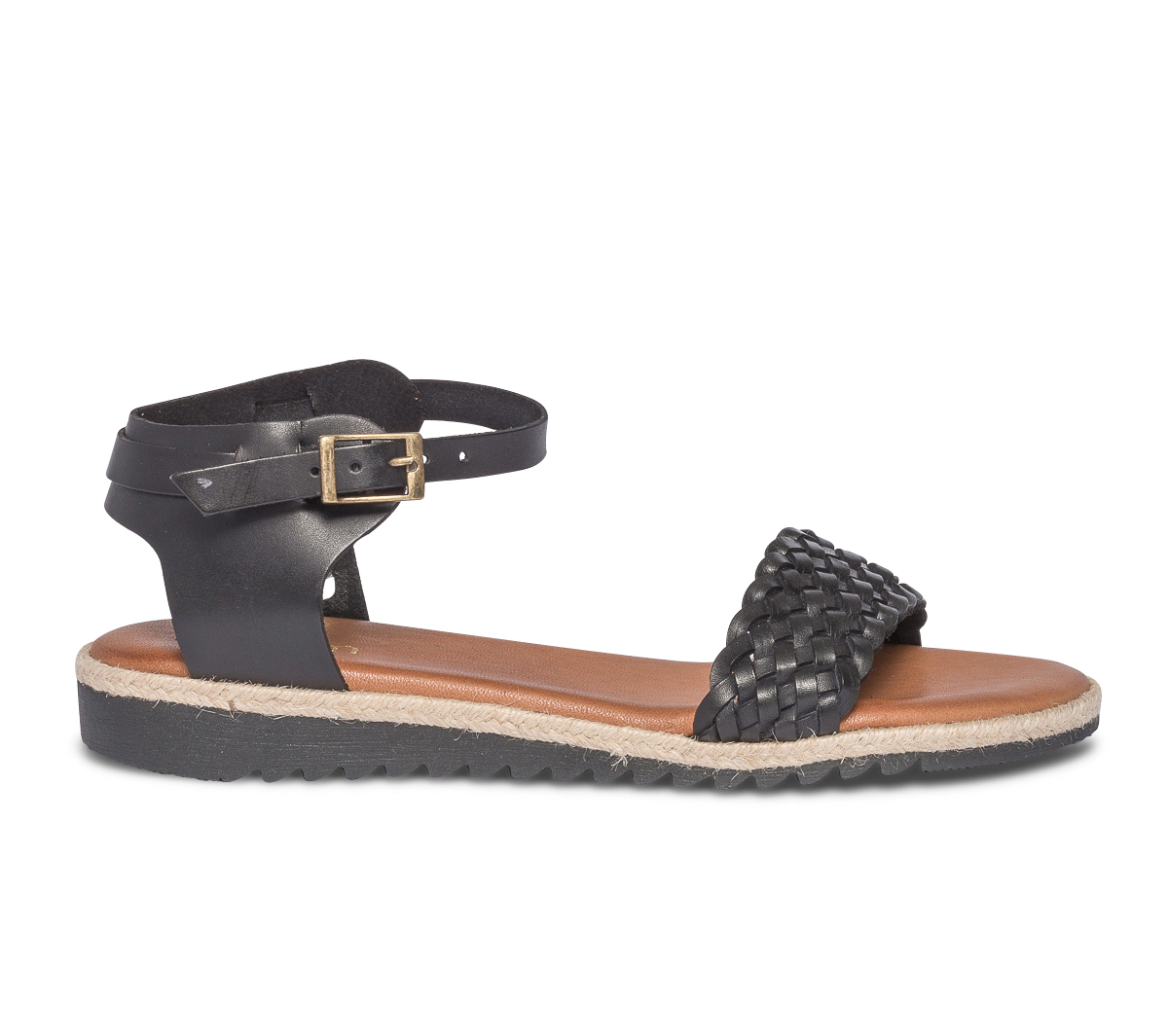 Sandale noire en cuir à bride tressée