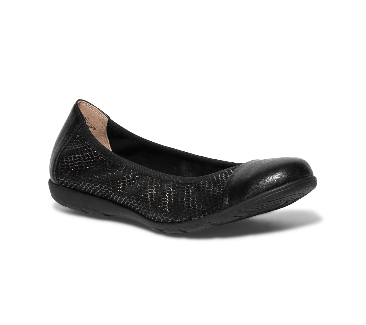 Ballerine CAPRICE noire en cuir velours fantaisie