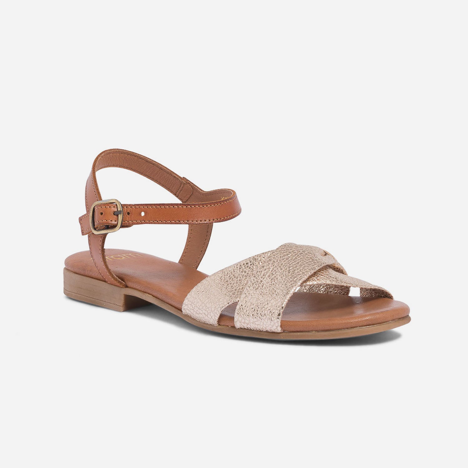 Sandale cognac et or à brides croisées