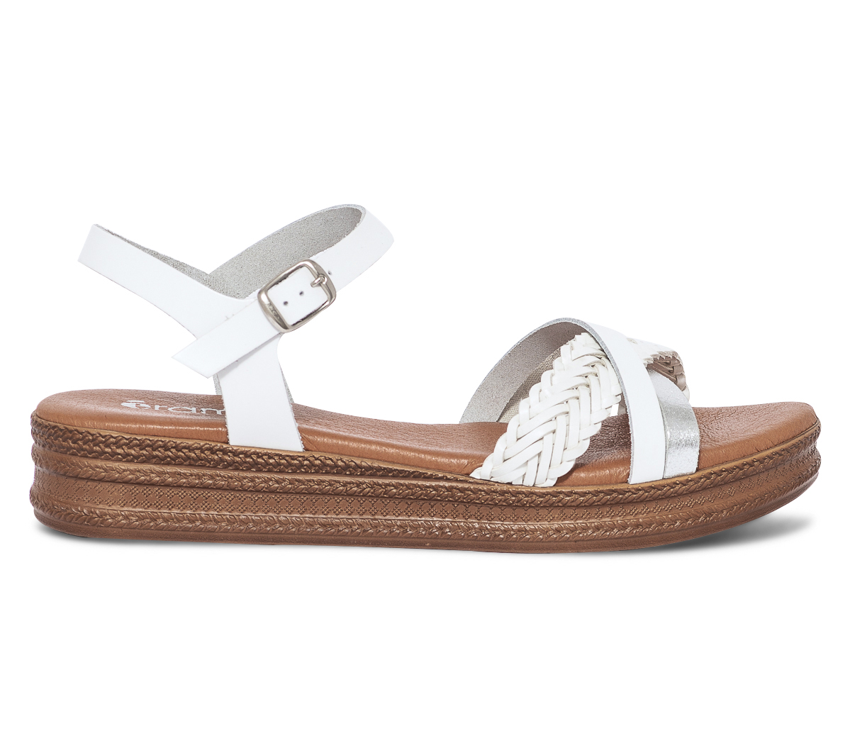 Sandale blanche et argent en cuir
