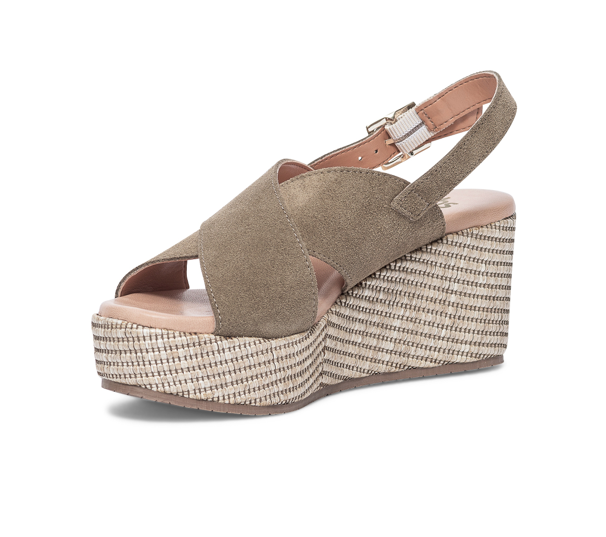 Sandale compensée TBS kaki en cuir velours