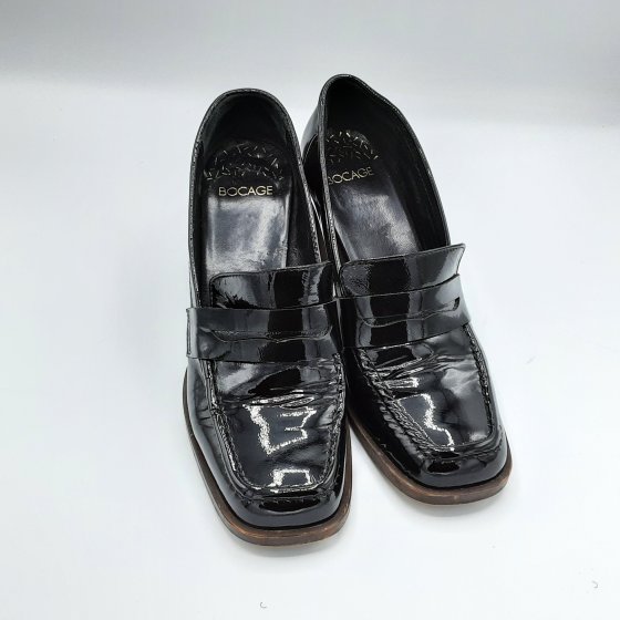 Mocassin à talon noir vernis Bocage