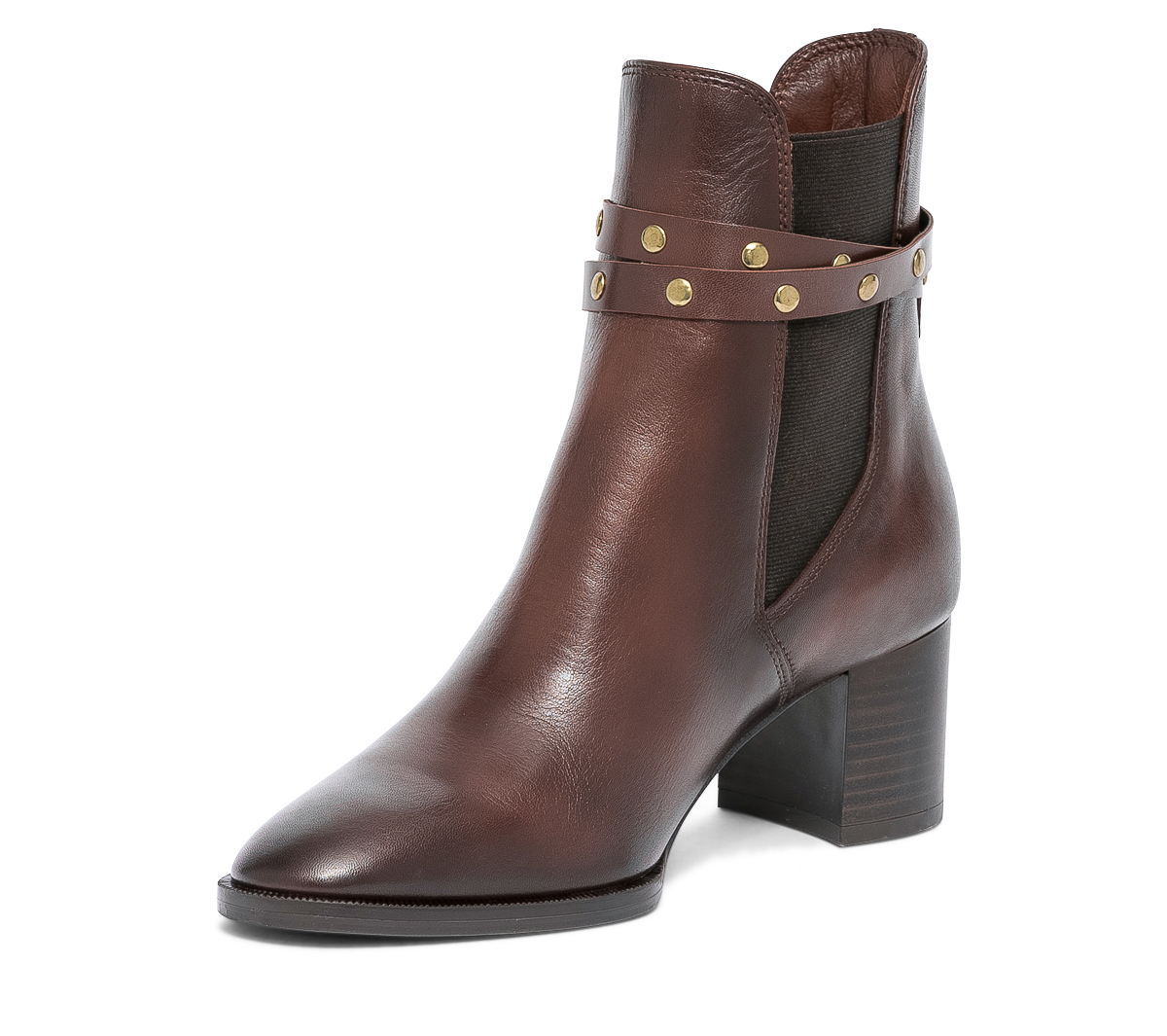 Chelsea boots cognac en cuir éco-conçu à brides cloutées