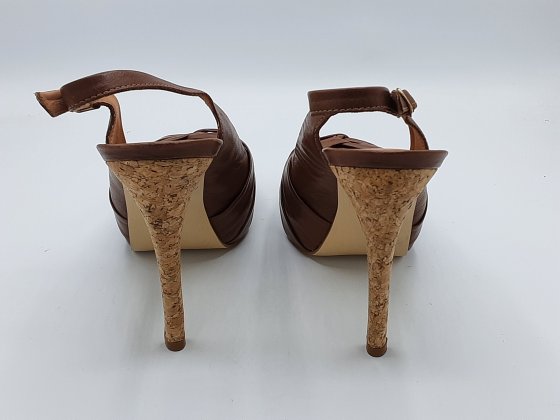 ESCAPIN CUIR COGNAC ET LI7GE DE SECONDE MAIN