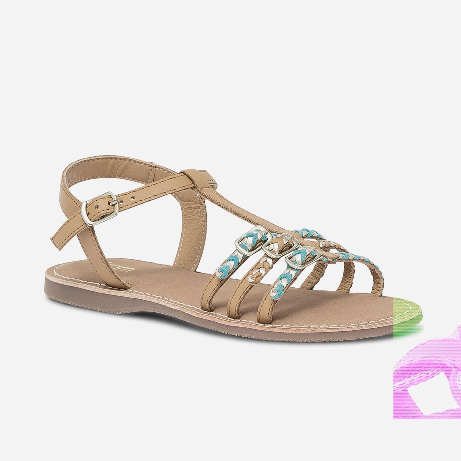 Sandale camel en cuir à brides tressées