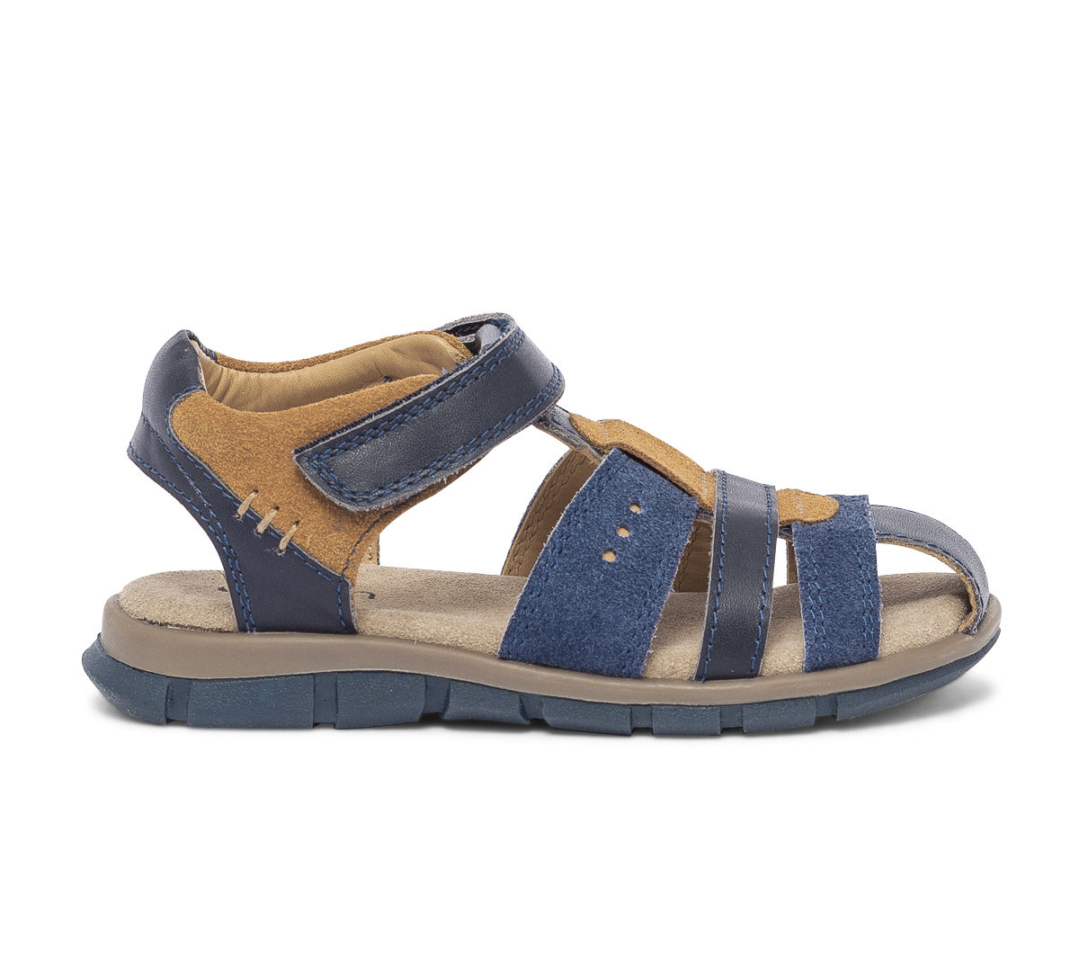 Sandale marine et camel en cuir velours