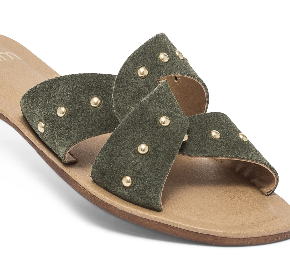 Mule TEXTO kaki en cuir velours clouté