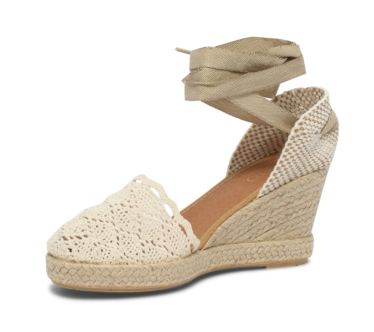 Espadrille compensée écrue façon crochet