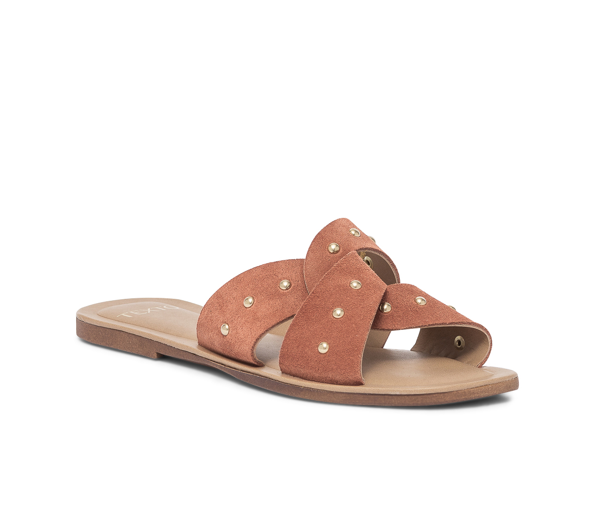 Mule TEXTO rouille en cuir velours clouté