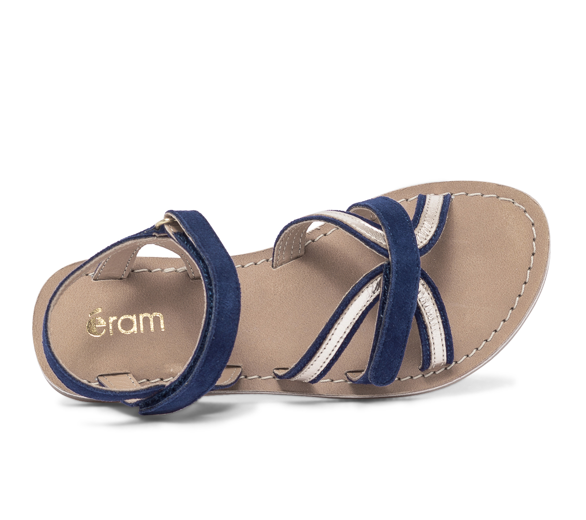 Sandale marine et or en cuir velours