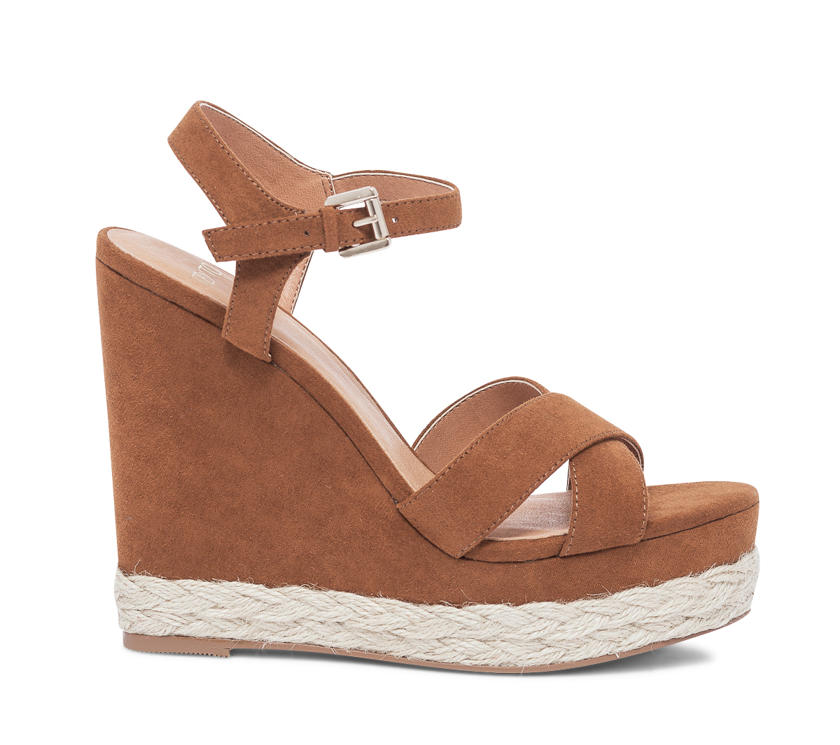Sandale compensée TEXTO camel suédée
