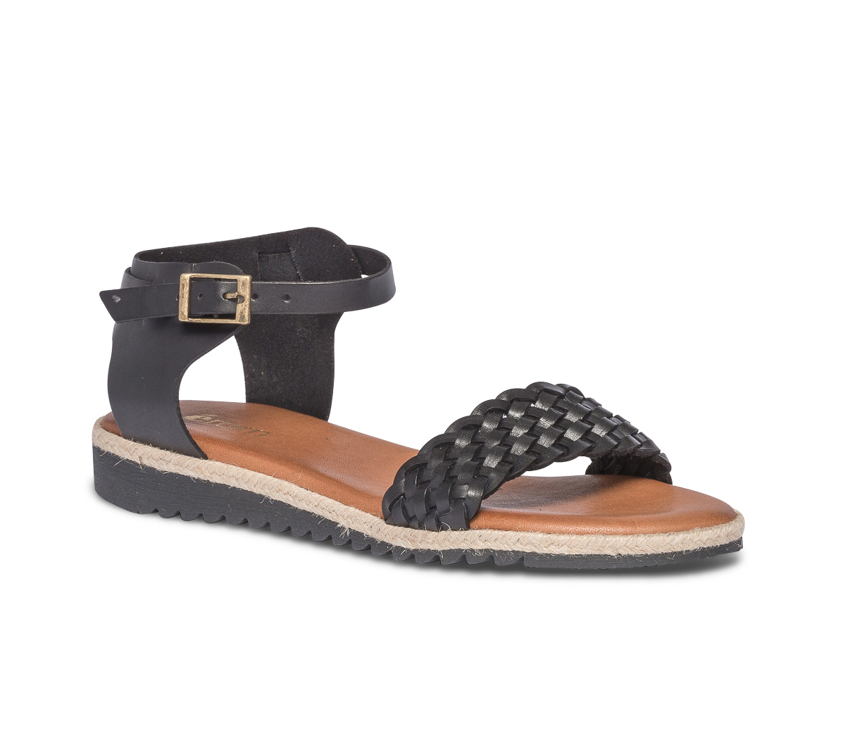 Sandale noire en cuir à bride tressée