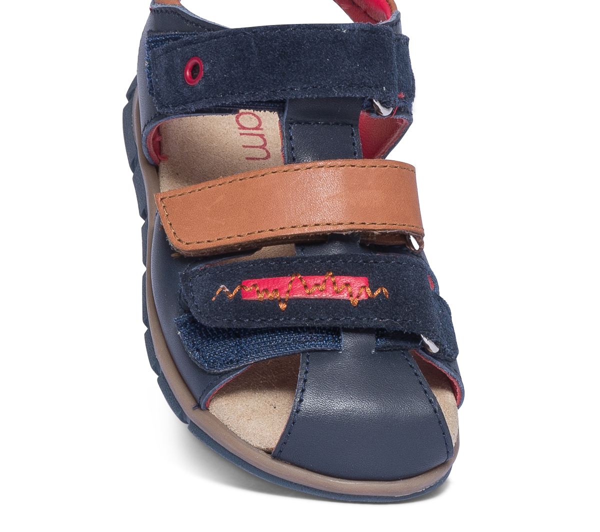 Sandale bleu marine et camel en cuir