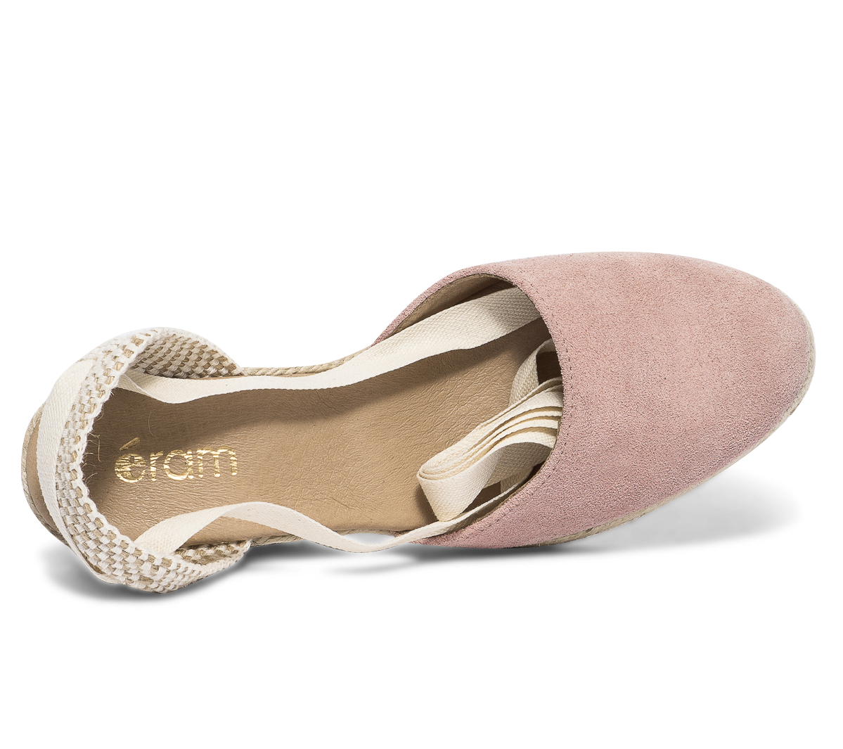 Espadrille compensée rose en cuir velours