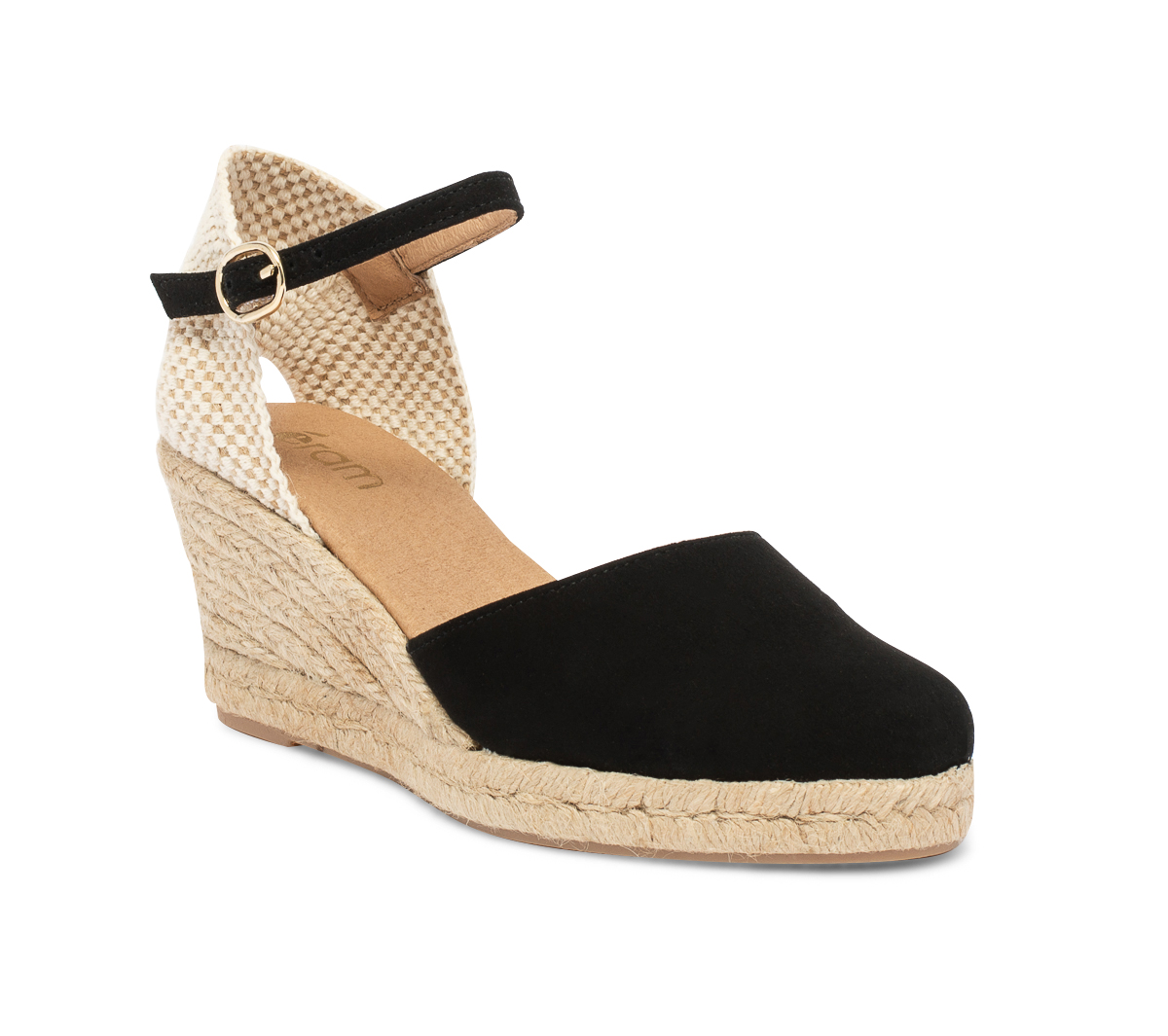 Espadrille compensée noire en cuir velours
